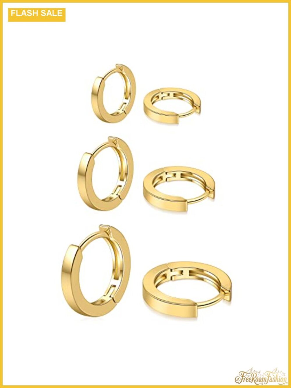 14K Gold Plated Hoop Earrings Set for Women Men - 3 Pairs Mini Huggies